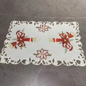 Set of 4 Christmas Vintage Embroidered Lace Placemats Doilies Table Mat 11"x17" - Picture 1 of 6