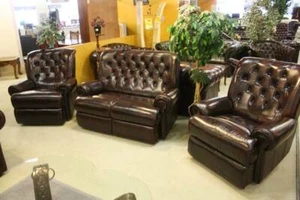 A Chesterfield 3 Piece Lounge Suite with Recliners 100% Leather 5 Year Warranty - Picture 1 of 5