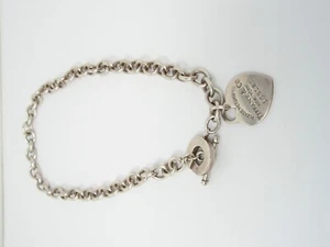 RETURN TO TIFFANY & Co STERLING SILVER HEART TAG TOGGLE NECKLACE 16" - Picture 1 of 11