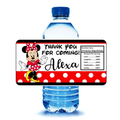 20 envoltorios rojos de botellas de agua para fiesta de cumpleaños Minnie Mouse Disney #2 favores de fiesta Foto 1 de 4