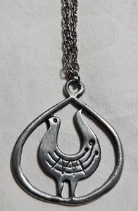 Vtg Colonial Pewter Bird Pendant 24" Silver Tone Chain Necklace - Picture 1 of 3