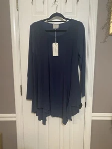 Neu mit Etikett Chalet Et Ceci dunkelblaugrüne Trikot-Stricktunika ~ L ~ Taschentuch-Saum ~ sehr hübsch ~ muss gesehen werden! - Bild 1 von 8