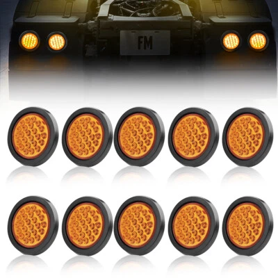 10x 24LED 4"inch Amber Yellow Round LED Truck Trailer Stop Turn Tail Brake Light - Image 1 of 4