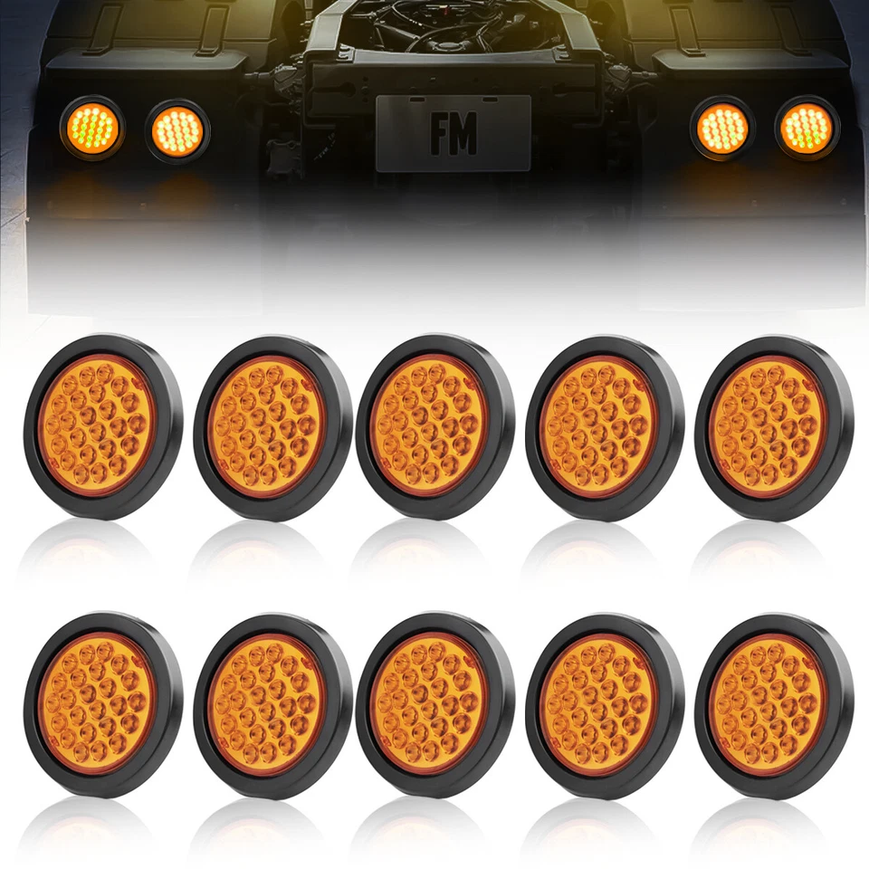 Luz de freno trasera redonda LED amarilla ámbar 10x 24 LED 4" pulgadas remolque camión parada giro Foto 1 de 4