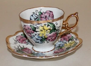 Vintage Shafford Japan Colorful Floral Tea Cup & Saucer /#7 - Picture 1 of 23