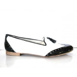 Mocasines piel negro y blanco con adornos de marías todo piel tallas normales - Imagen 1 de 5
