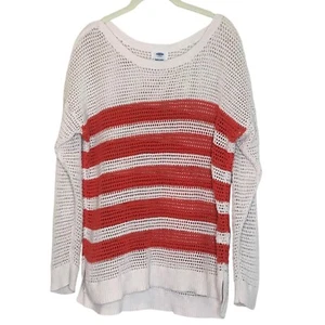 Maglione donna Old Navy XL maglia aperta arancione e bianca a righe spiaggia notti - Foto 1 di 5