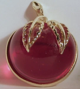 Broche de Colección Sarah Coventry Jalea Vientre ROSA/ROJO Lucita Manzana PLACA DE ORO - Imagen 1 de 5