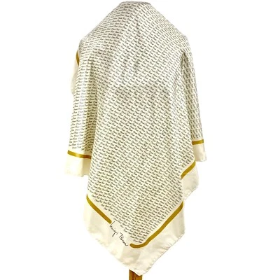 Luigi Borra Scarf 34x33” Cream & Gold Script Print Square Wrap Made in Italy#A45 - Image 1 of 4