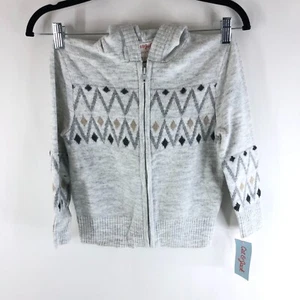 Cat & Jack Boys Girls Cardigan Sweater Full Zip Hooded Geometric Gray XS 4/5 - Picture 1 of 4