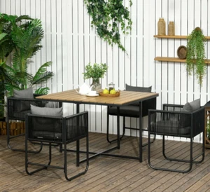 Rattan Dining Set 4 Seater Garden Cube Patio Furniture Outdoor Wood Table Chairs - Picture 1 of 10