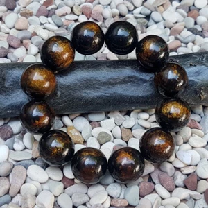 20 MM Genuine Golden Black Coral Sea Willow Bracelet 12 Beads #07 - Picture 1 of 7