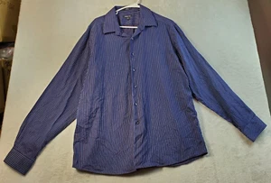 Claiborne Dress Shirt Mens Sz 17.5 Navy Striped Long Sleeve Collared Button Down - Picture 1 of 7