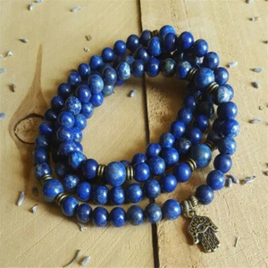 6MM Lapis Lazuli Bracelet 108 Beads Pendant Handmade Pray Meditation Yoga Lucky - Picture 1 of 2