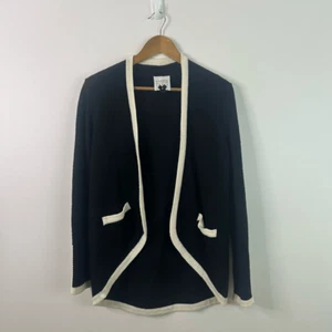 Edward Achour Paris Black Open Front Wool Preppy Cardigan Sweater Women's US 8 - Picture 1 of 13