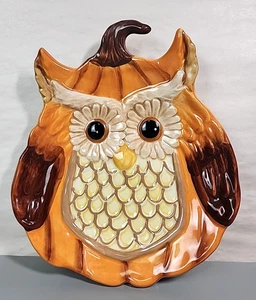 Owl Serving Plate Candy Trinket Dish Cracker Barrel Stoneware Fall Pumpkin - Picture 1 of 8