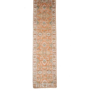 Handmade Muted Color Oushak Oriental Runner Rug 2'6X9'9 ft Floral Hallway Carpet - Picture 1 of 11