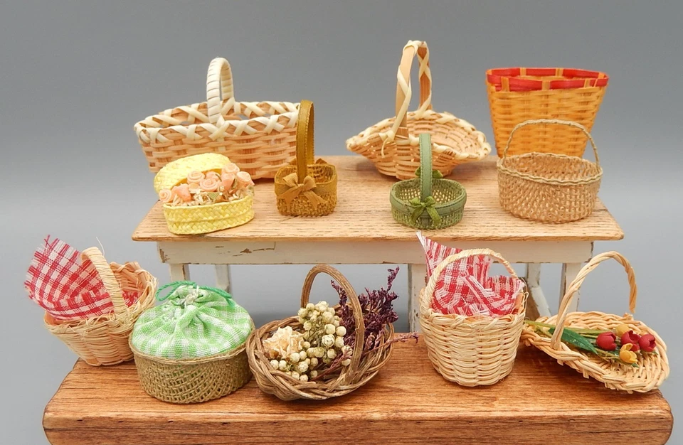 Vintage Baskets Lot Dollhouse Miniature 1:12 - Image 1 of 4