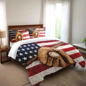 Baseball Bedding Sets for Boys - Sports Theme American Flag Comforter Set Ful... - Picture 1 of 7