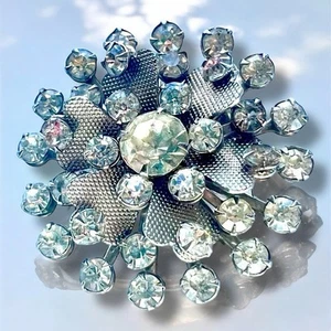 Strass Brosche Starburst Anstecknadel Mid Century Atomic silberfarben Schneeflocke Vintage - Bild 1 von 8