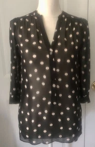 Lauren Conrad schwarz gepunktetes Top Größe XS halbtransparent Poly lange Ärmel Brustumfang 33" - Bild 1 von 8