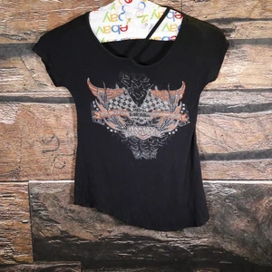 Harley Davidson Black rhinestone ladies top sz. Small stretchy missing tags - Picture 1 of 8