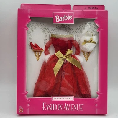 Vintage Barbie 1997  Fashion Avenue Evening Wear Red & Gold Long Gown #18120 - Image 1 of 4
