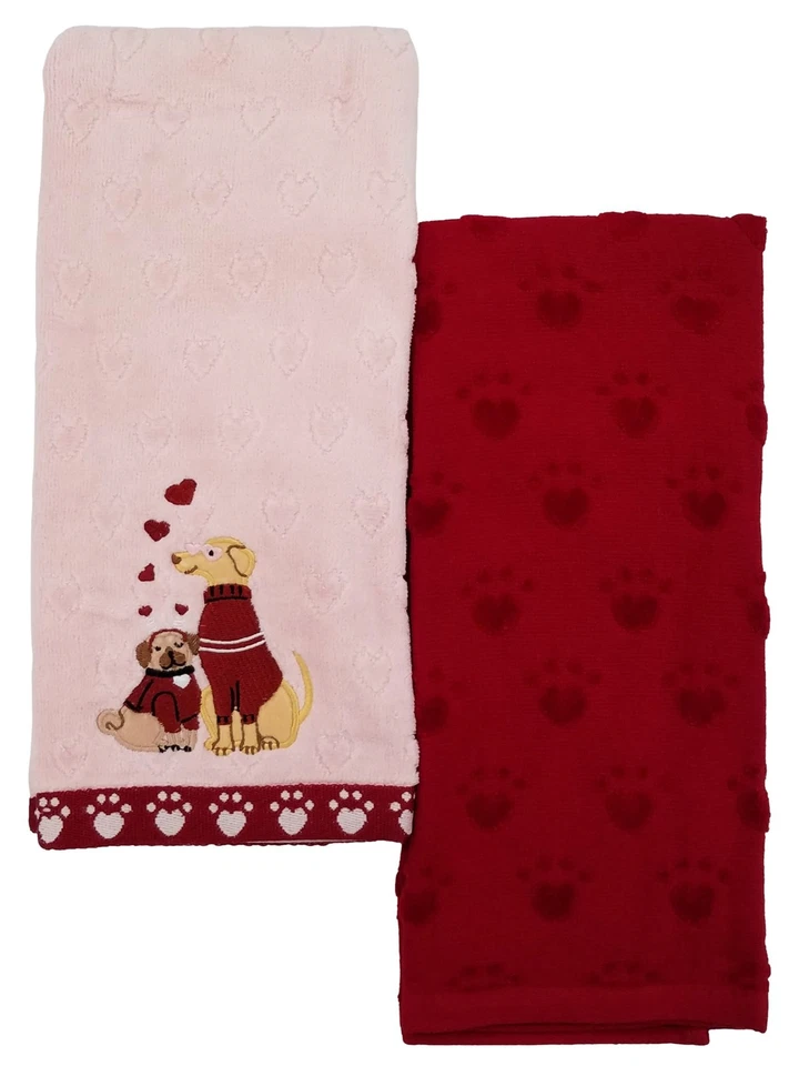 Kohls Celebrate Valentine's Day Together Dogs Hand Towel 2 Pack-NEW