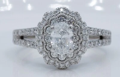 14KT White Gold Oval Natural Diamond Center Halo Engagement Ring .79CTTW GIA - Image 1 of 4