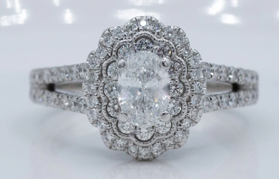 14KT White Gold Oval Natural Diamond Center Halo Engagement Ring .79CTTW GIA - Image 1 of 4