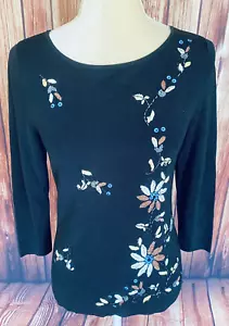 Blusa pequeña para mujer Lucia Burns negra floral bordado cuentas lentejuelas manga 3/4 - Imagen 1 de 12