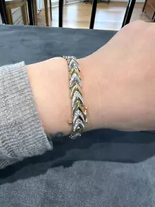 14ct Two-Tone Gold Diamond Bracelet - Picture 1 of 14