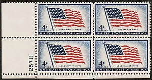 US USA Sc# 1094 MNH FVF PLATE # BLOCK Old Glory 48 Star Flag Long may it Wave - Picture 1 of 1