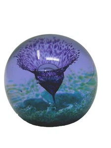 Paperweight 3 in Purple Blue Floral lattice work base Bubbles Signed VTG - Picture 1 of 14