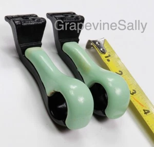 Set of 2 Antique Stove Mint Green Porcelain Enameled Gas Bar Holder Brackets - Picture 1 of 10