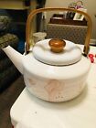 Vintage Beige Teapot/Kettle Mid-Century Gailstyn-Sutton Wood Handle Enamel Ware