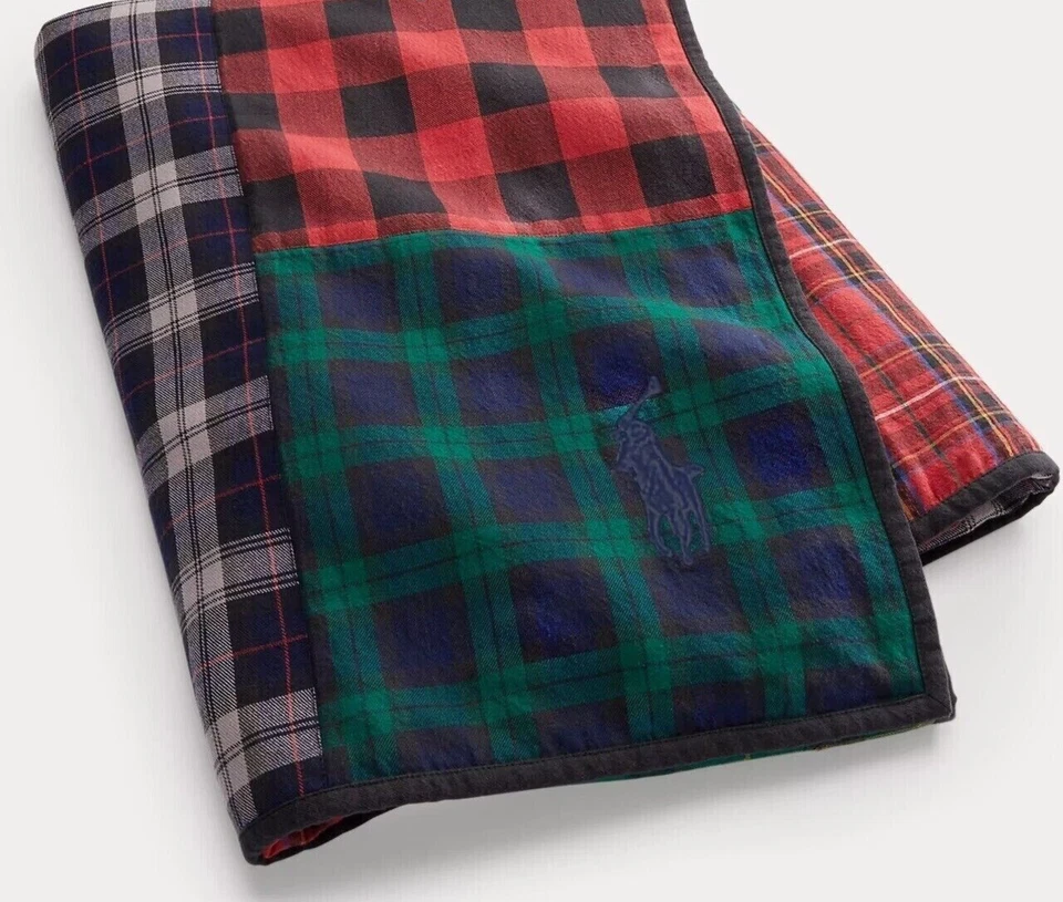 Cobertor Ralph Lauren Knollwood xadrez Madras multicolorido NOVO $375 AUTÊNTICO - Imagem 1 de 2
