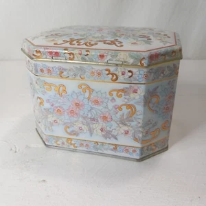 Floral, Meister Octagon Tin 5 1/4" X 4" X 3 3/4" Made in Brazil, Vintage, EUC - Picture 1 of 2