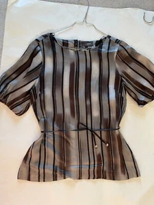 Mexx blouse shortsleeved silver/grey brown striped size 8 - Picture 1 of 7