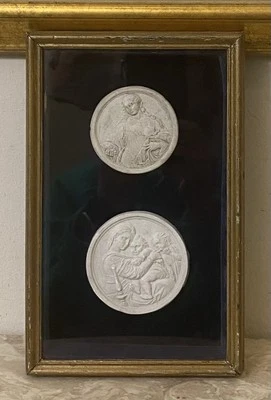 2 antigos de gesso italiano Grand Tour Cameo Intaglios emoldurados - Imagem 1 de 4