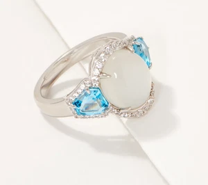 Affinity Gems Oval Cut Moonstone and White Zircon Ring, Sterling Silver, Size 11 - Imagen 1 de 3