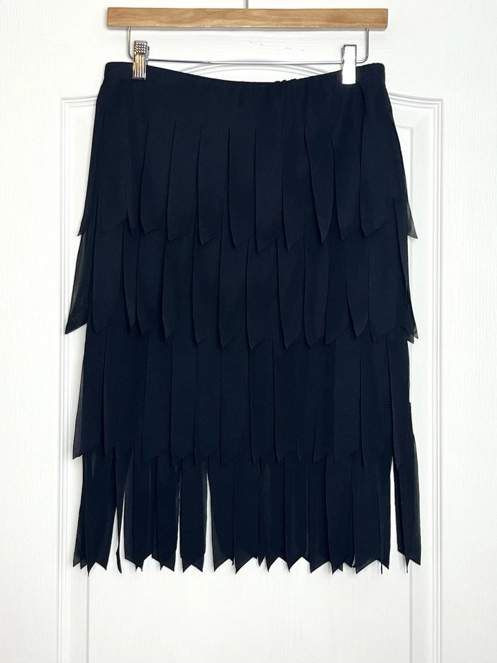 Falda vintage Cartise negra con flecos en capas talla 6 cintura elástica caprichosa gótica Foto 1 de 4