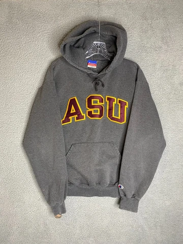 ASU Arizona State Hoodie Mens Medium Gray Champion Fleece Long Sleeve W/ Pocket Cover