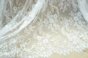 Off White Chantilly Fabric French Lace Soft Floral Eyelash Scalloped Lace Fabric - Picture 1 of 8
