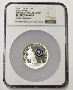 2014 Cook Island Royal Delft DUTCH EAST INDIA $10 Silver Coin NGC PF 70 Pop (2) - Picture 1 of 2