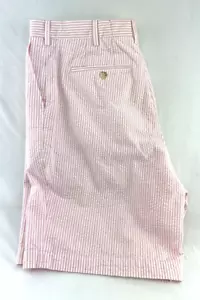 Turtleson pantaloncino uomo rosa/bianco a righe Seersucker piatto davanti chino 36"W - Foto 1 di 9