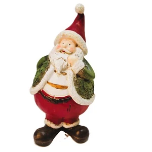 Vintage Santa Claus Faux Wood Resin Figurine 7 1/4" dressed in Red and Green - Picture 1 of 9