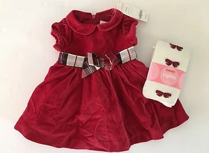 NWT Gymboree Holiday Pictures 0-3 Meses Red Velvet Plaid Bow Dress & Tights - Imagen 1 de 1