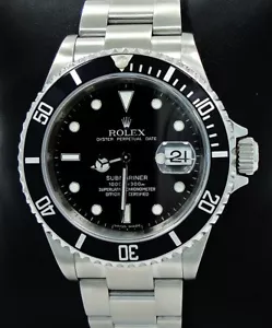 ROLEX Submariner 16610 Oyster Date SS Black Dial Watch BEZEL ENGRAVED MODEL - Picture 1 of 11