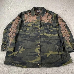 Johnny Was Miloqui Corduroy Camouflage Jacket Embroidered Snap Up Size XL "READ" - Picture 1 of 12